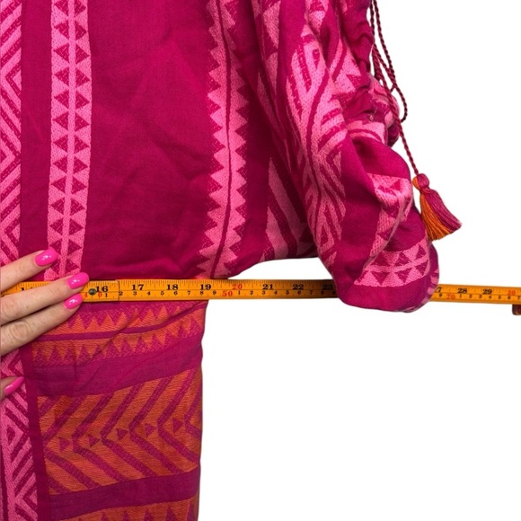 Just Bellina Pink Muliprint Boho Beaded Oversized Sleeves Tassle Ties Size XS - Picture 12 of 14